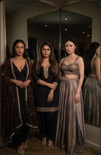 Group of three clients styled for a bridal reception